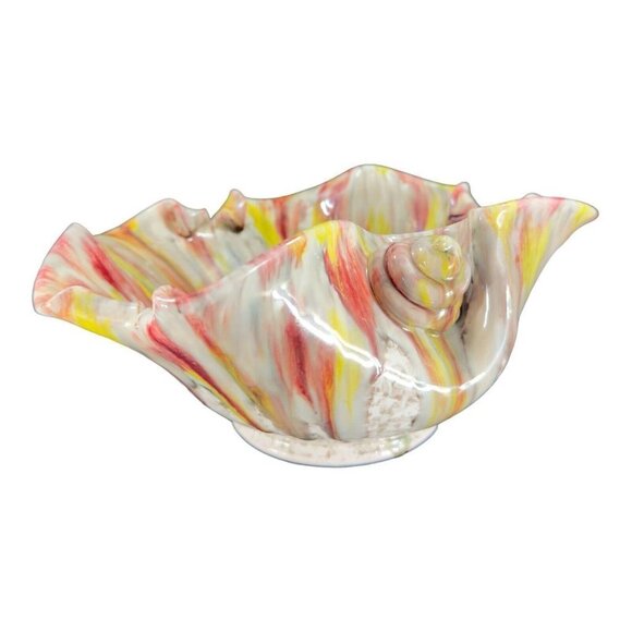 Mid Century Italian Pottery Splatter Glaze Bowl Dish Large Snail Shell Design - Picture 14 of 16